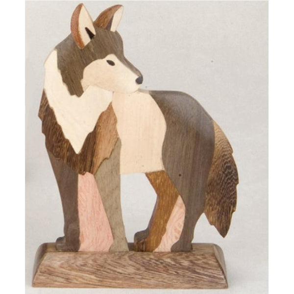 Wood Standing Wolf Statue