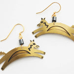 Leaping Wolf Brass Earrings