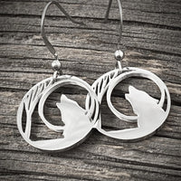 Round Wolf in Forest Earrings