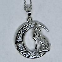 Silver Howling Wolf and Moon Necklace