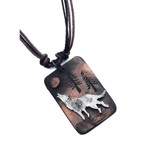 Pewter Wolf and Moon Necklace