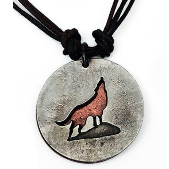 Round Pewter Wolf Necklace