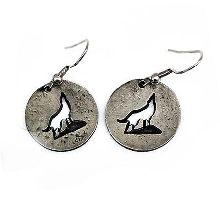Round Pewter Wolf Earrings