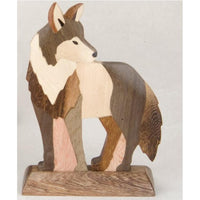 Wood Standing Wolf Statue